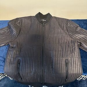 Karl Lagerfeld Metallic Gray Vertical Quilted Bomber